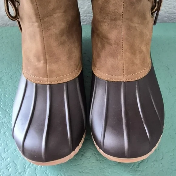 Waterproof Duck Boots Tan Brown Lace Up Cozy Outdoor Fall Winter Boots - Picture 13 of 14